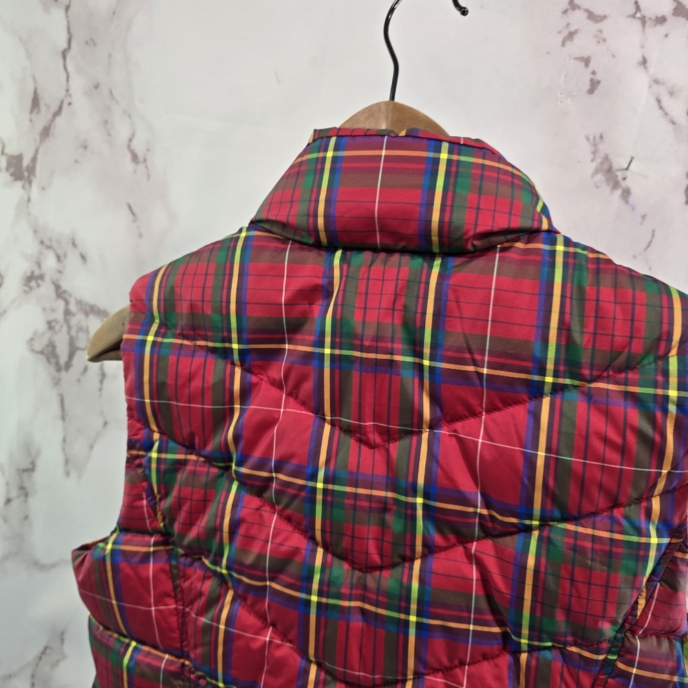 Lands End Vest Women XS Red Plaid Down Puffer Insulated Quilted Goose Yellow - Picture 6 of 9